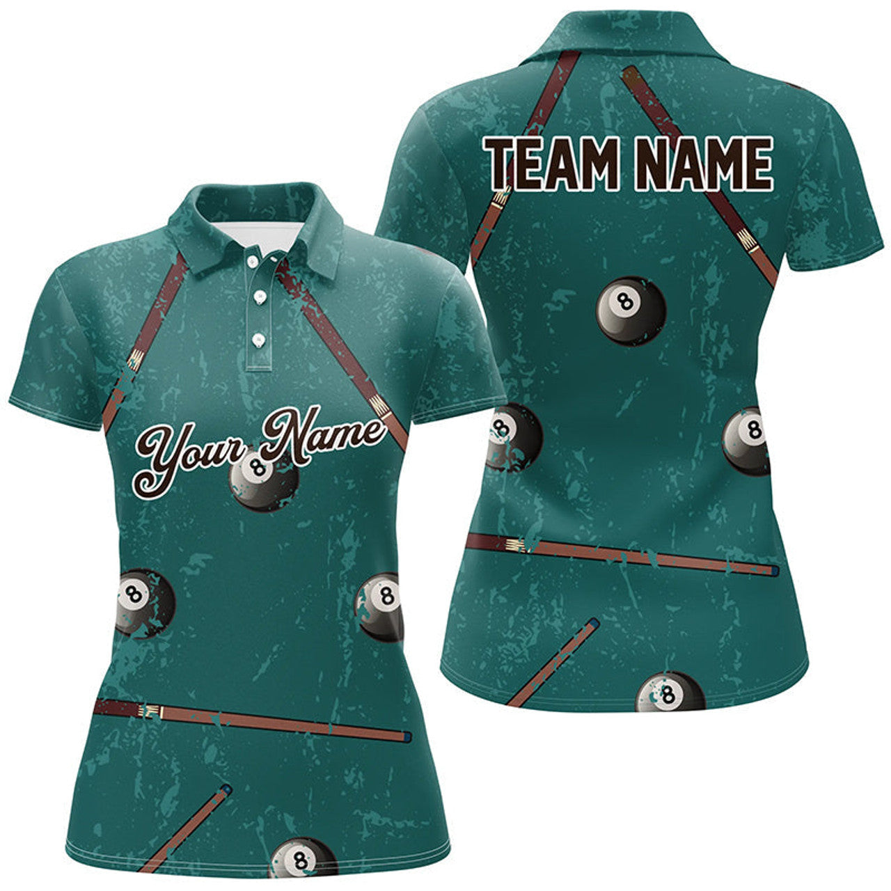 Custom Grunge Green Billiard Full Print Vintage Style Women's Polo Shirts S-5XL