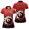 Custom Personalized Red Grunge 8 Ball Pool Team Uniform Women's Polo Shirts S-5XL