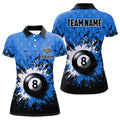 Custom Personalized Blue Grunge 8 Ball Pool Billiards Women's Polo Shirts S-5XL