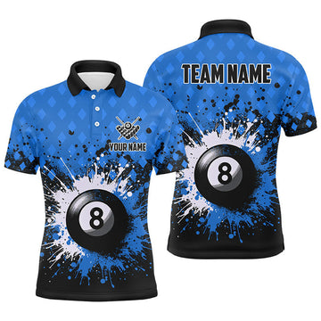 Personalized Blue Grunge 8 Ball Pool Men's Polo Shirt S-5XL