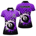 Custom Purple Grunge 8 Ball Pool Billiards Team Uniform Women's Polo Shirts S-5XL
