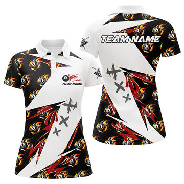 Custom Personalized Billiard 8 Ball Fire Flame Pattern Women's Polo Shirts S-5XL
