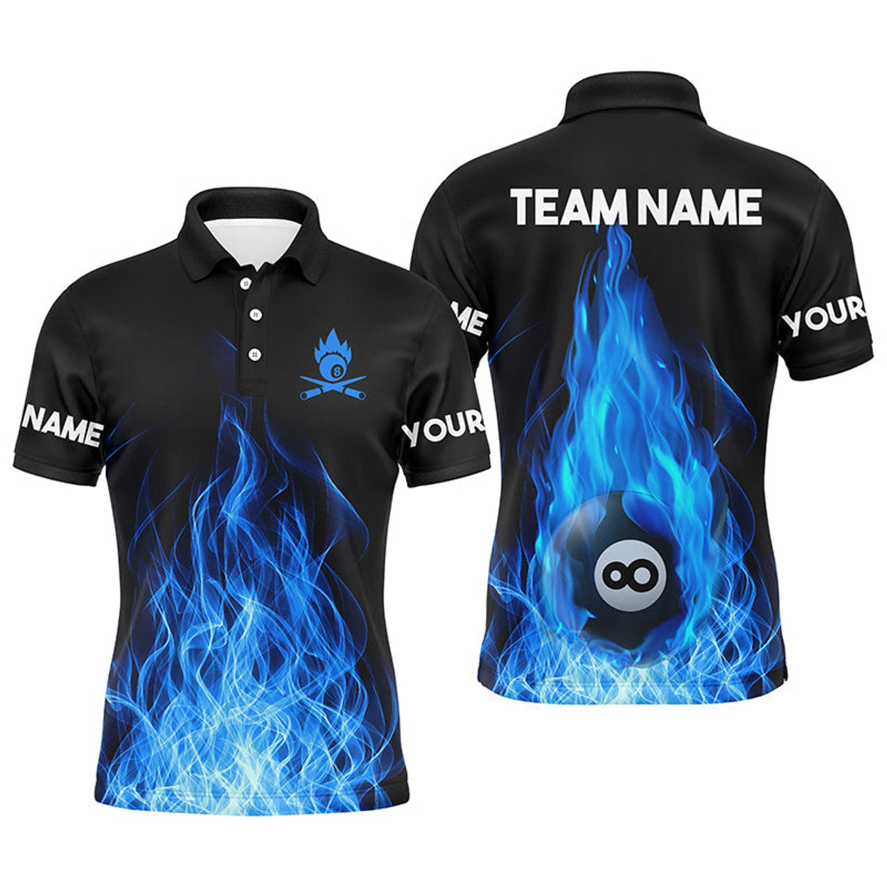 Custom Name Flaming Billiard 3D Shirt For Men Team 8 Ball Men's Polo Shirt S-5XL