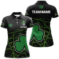 Custom Black Green St Patrick's Day Shamrock Billiards Women's Polo Shirts S-5XL