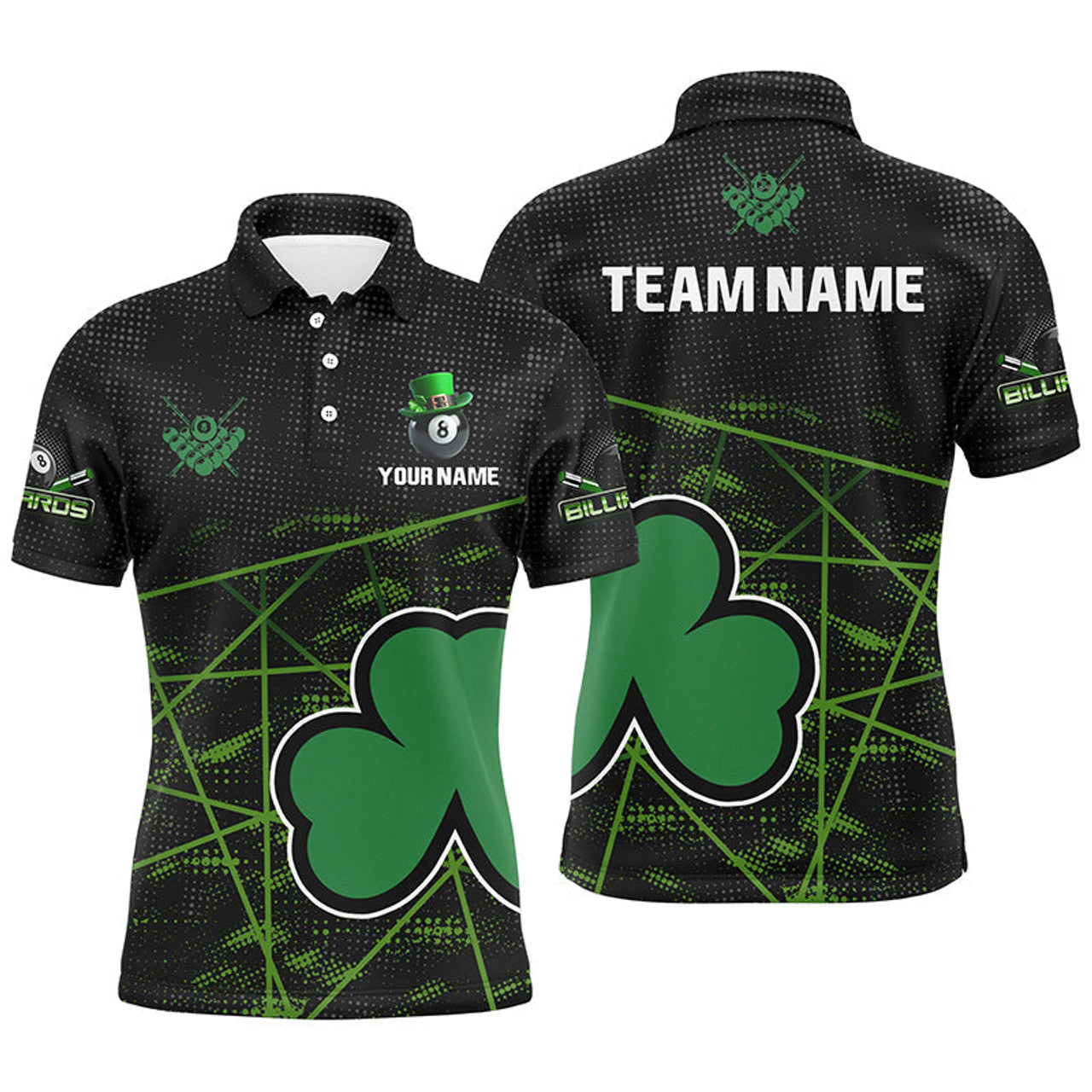 St Patrick Day Vintage American Flag Billiard Team Mens Polo Shirt S-5XL
