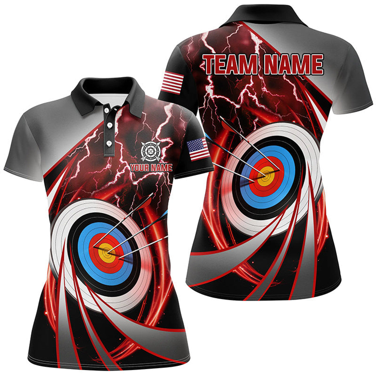 Custom Red Archery 3D Target Personalized Women's Polo Shirts S-5XL