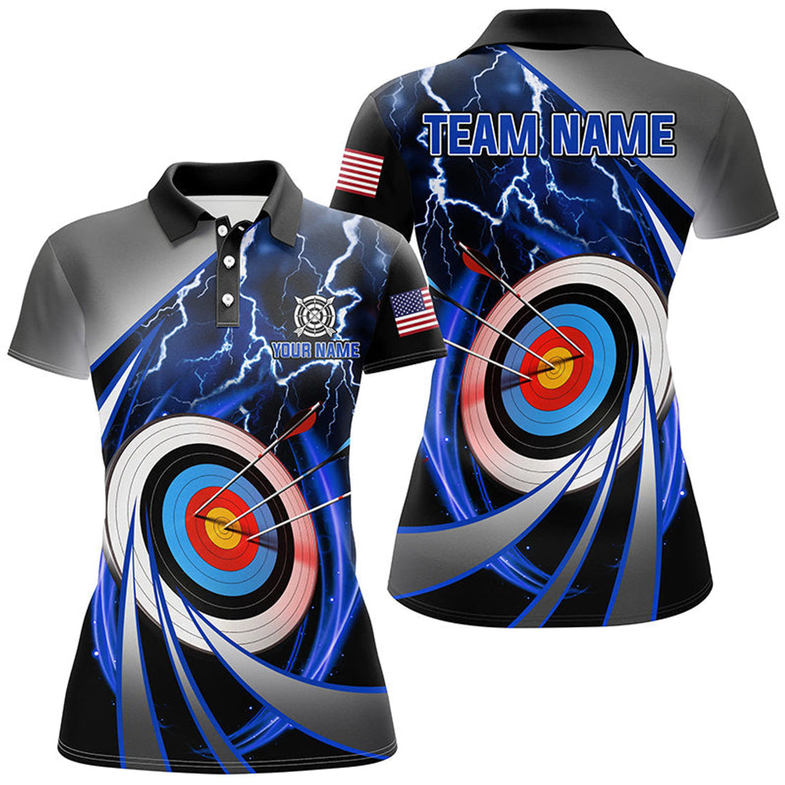 Custom Blue Archery Team Shirts Personalized Women's Polo Shirts S-5XL