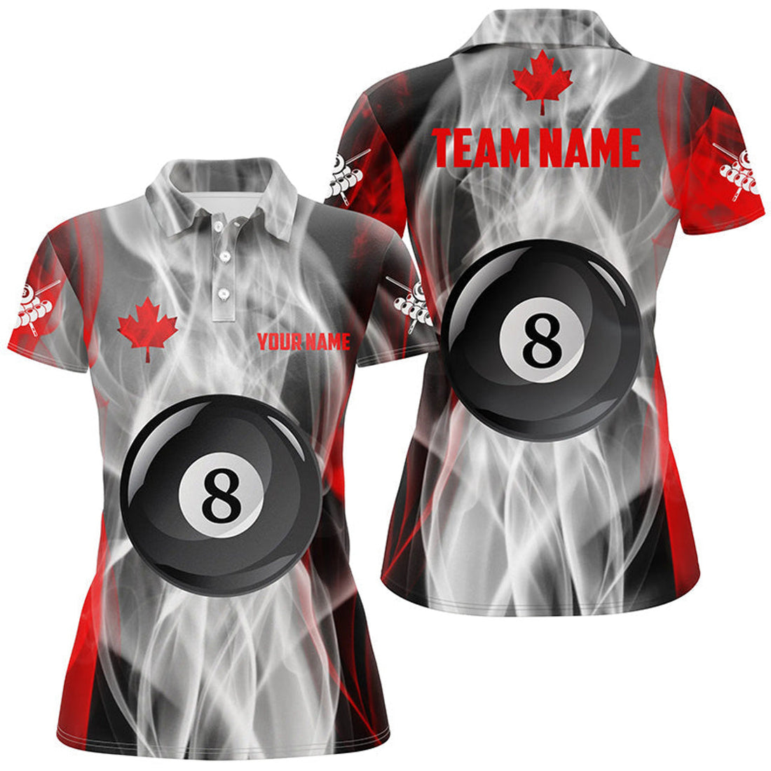 Custom Canada Flag Billiard 8 Ball Pool For Patriot Women's Polo Shirts S-5XL