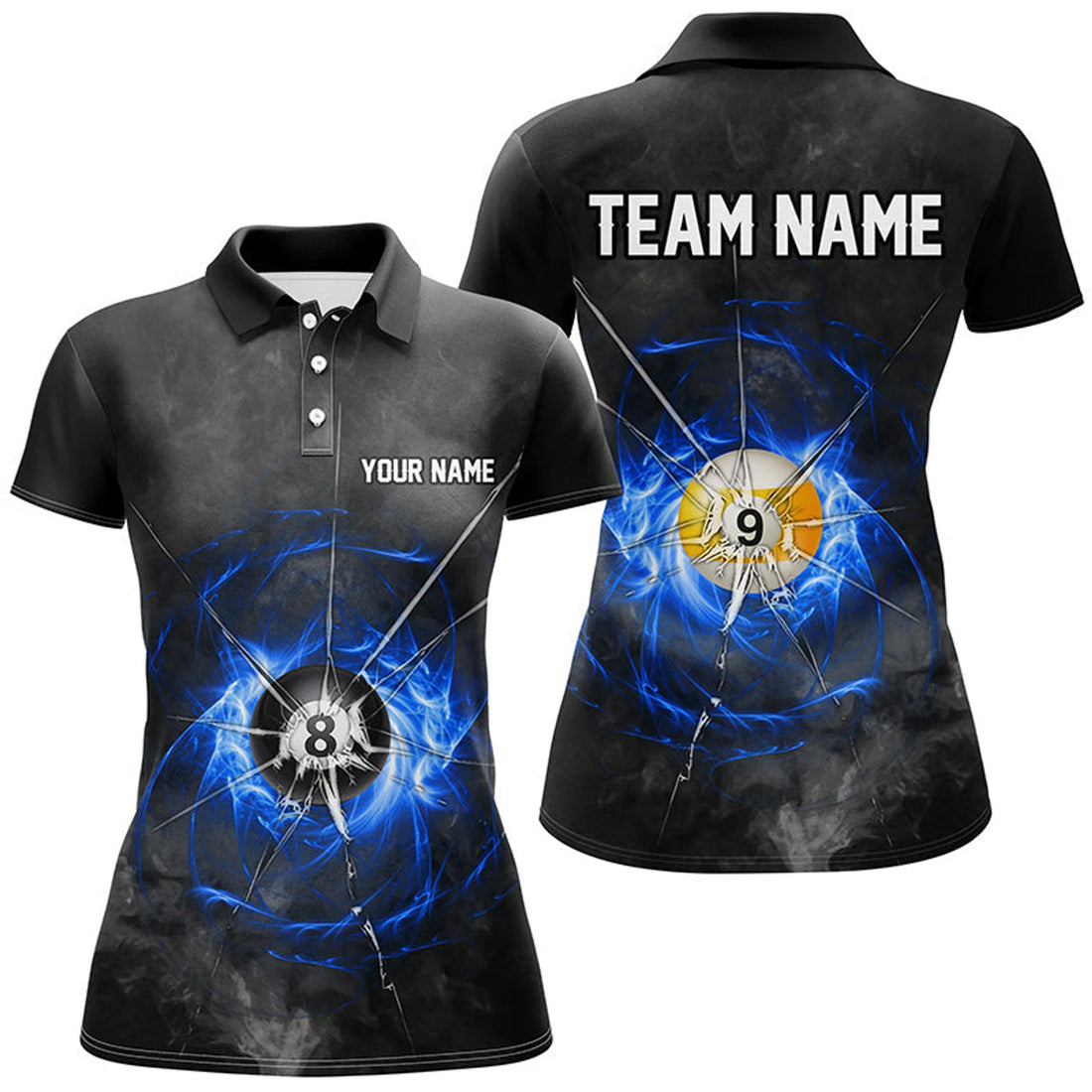 Custom Billiard Ball 8 & 9 Crack Glass Women's Polo Shirts S-5XL