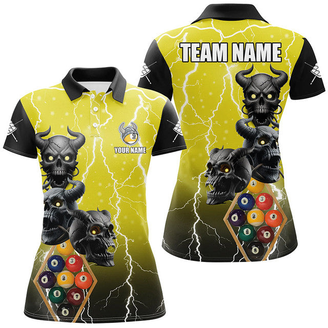 Customized Lightning Skull 9 Ball Pool Funny Billiard Women's Polo Shirts S-5XL
