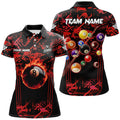 Custom Red Grunge Strike 8 Ball Pool Fire Billiard Balls Women's Polo Shirts S-5XL