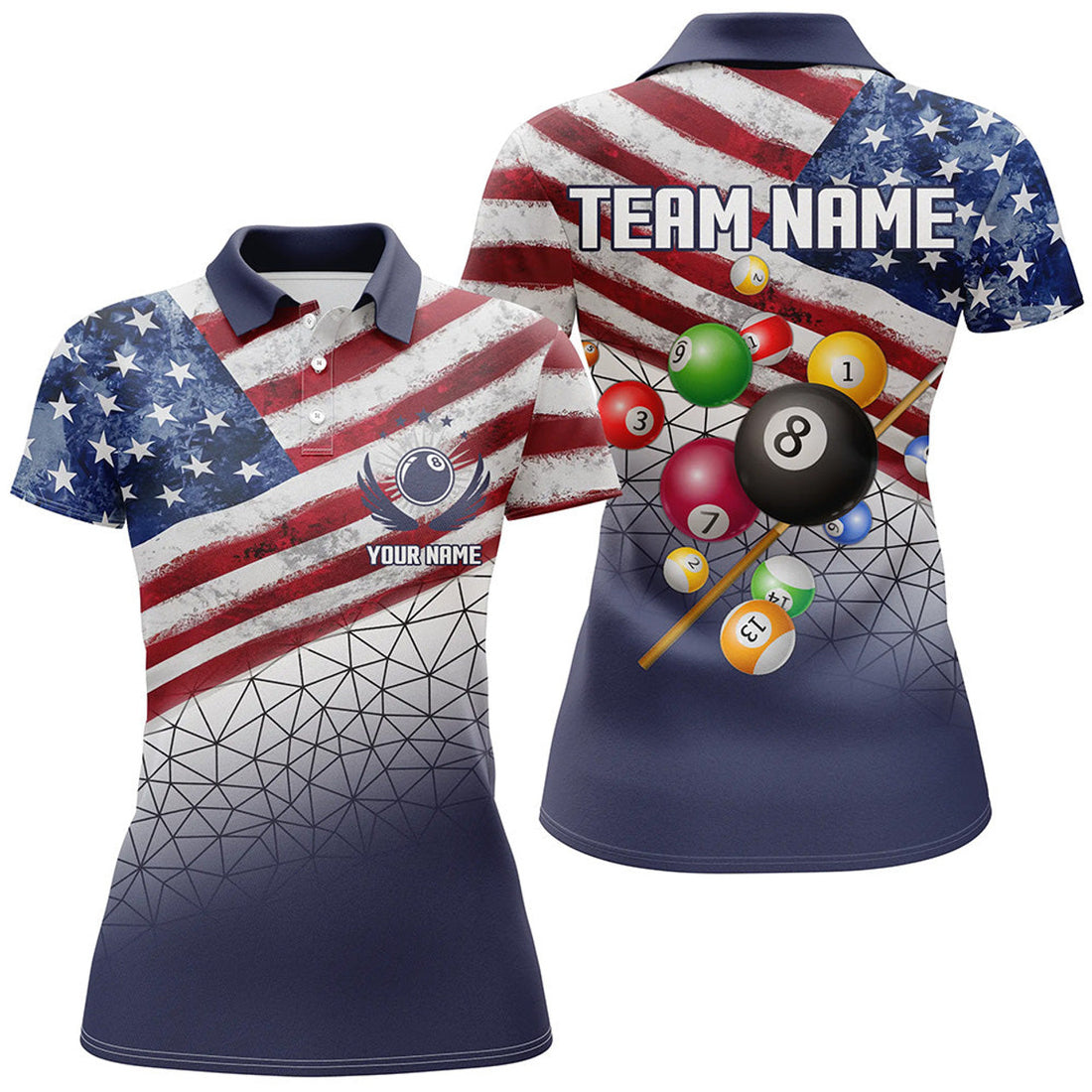 Customized US Flag 3D Billiard Balls Polo Patriotic Women's Polo Shirts S-5XL
