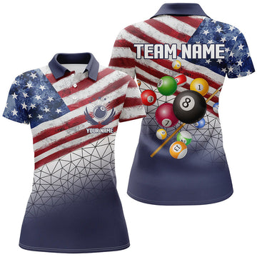 Customized US Flag 3D Billiard Balls Polo Patriotic Women's Polo Shirts S-5XL