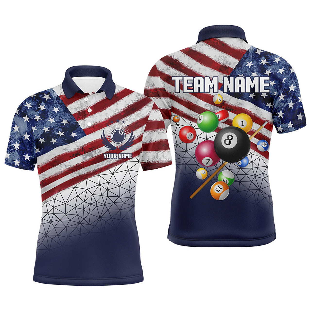 Customized US Flag 3D Billiard Balls Print Men's Polo Shirt S-5XL