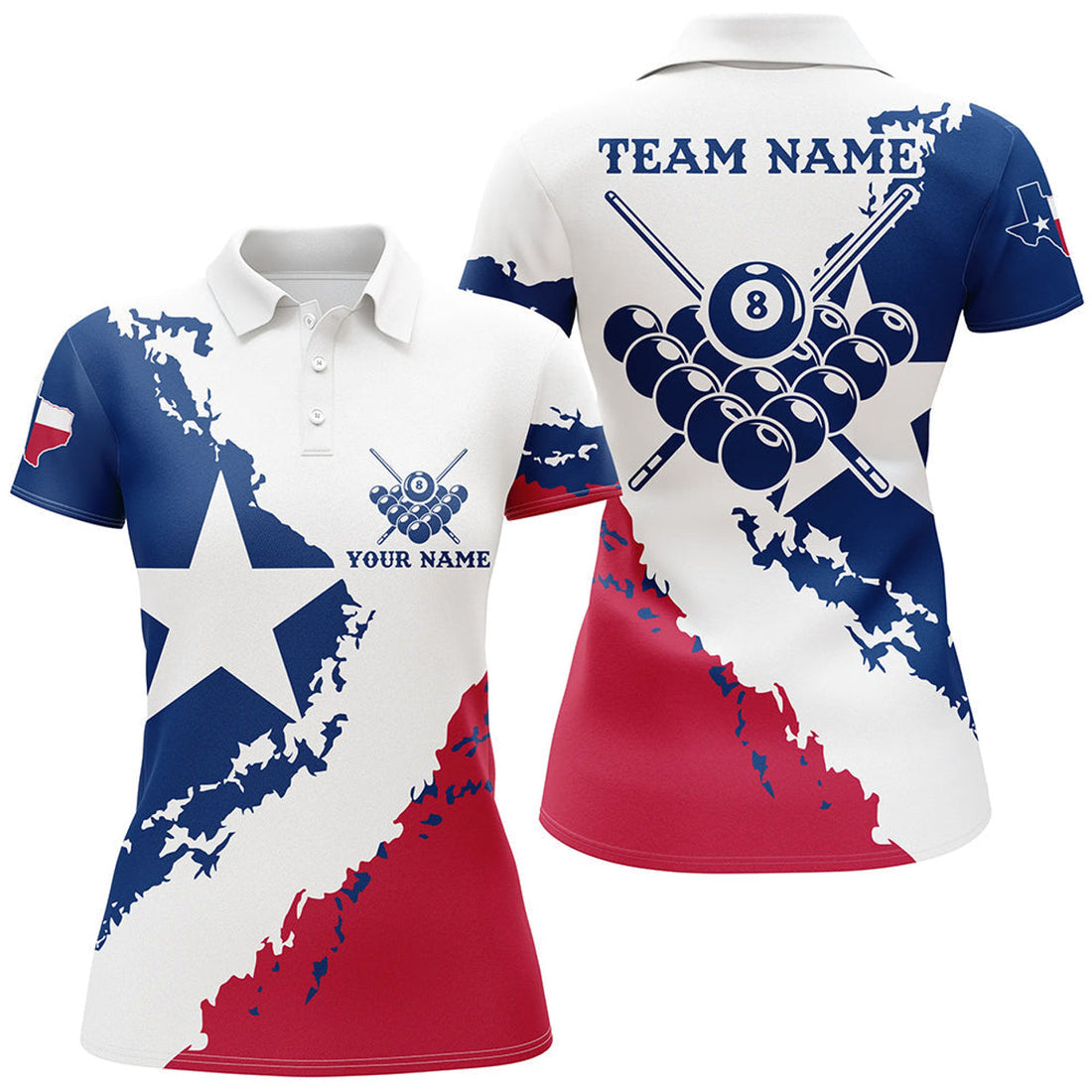 Personalized Texas Flag Billiard Pool Sport Women's Polo Shirts S-5XL