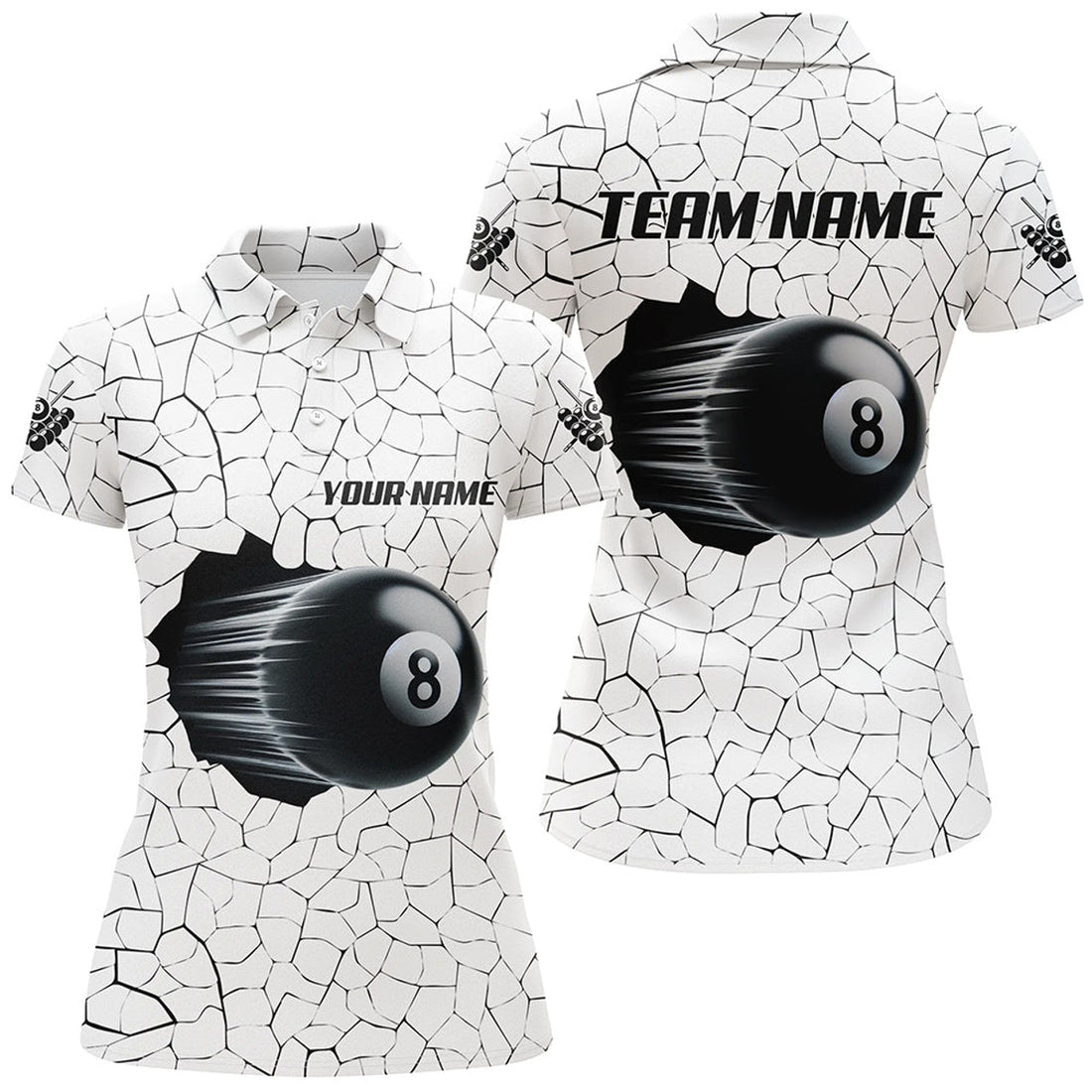 Custom 8 Ball Pool Magic Crack Pattern Personalized Billiard Polo Shirts S-5XL