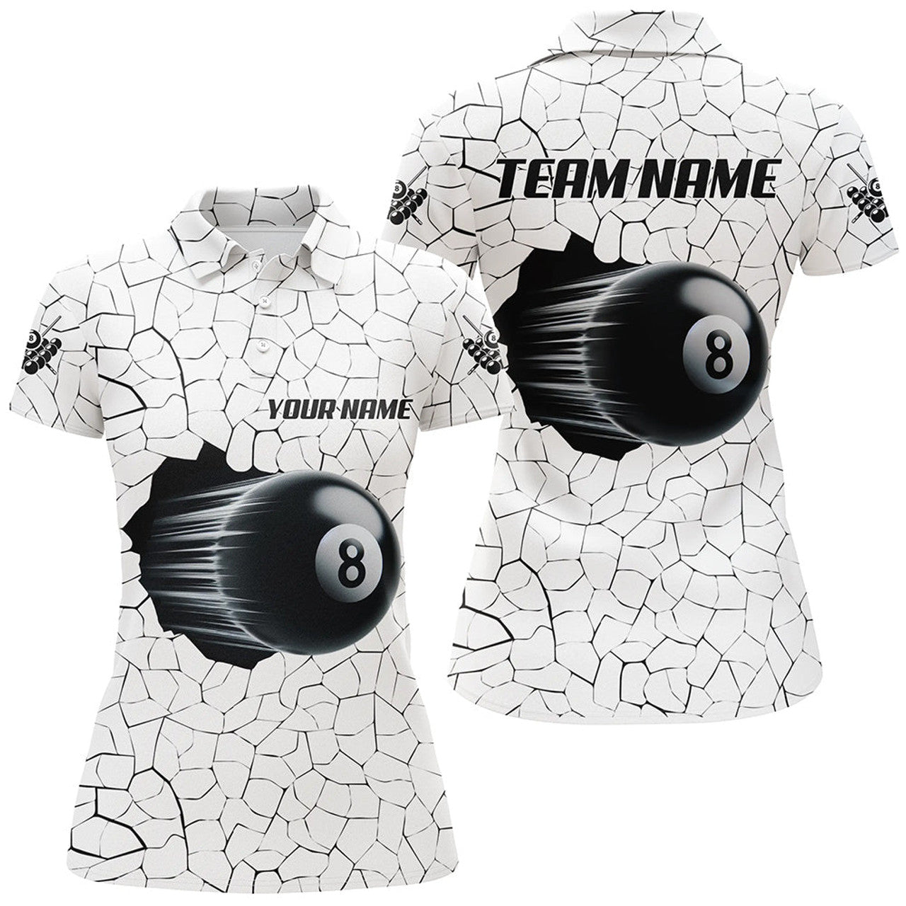 Custom 8 Ball Pool Magic Crack Pattern Personalized Billiard Polo Shirts S-5XL