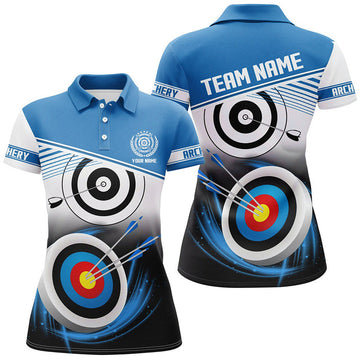 Custom Blue Archery 3D Target Shirts with Name for Women Women's Polo Shirts S-5XL