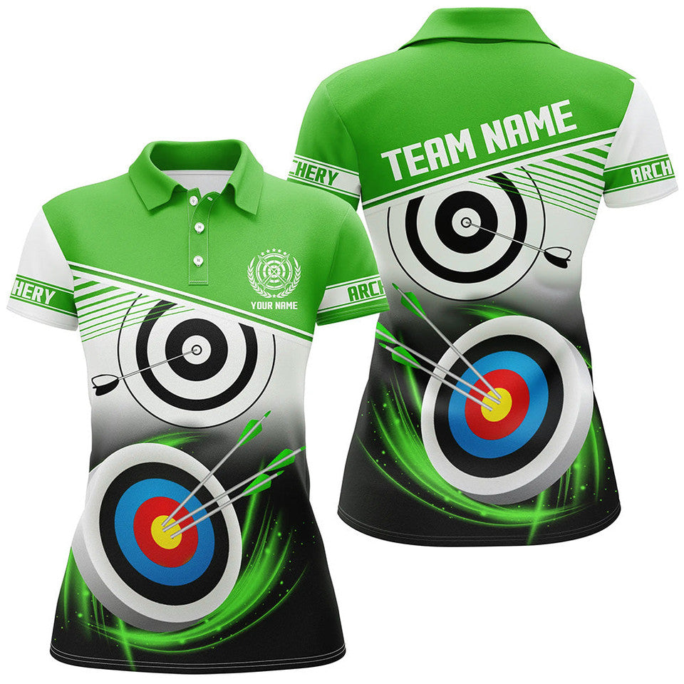 Custom Name Green Archery Target Uniform Shirt 3D Design Women's Polo Shirts S-5XL