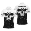 Custom Grunge Black White Skull 8 Ball Billiards Apparel Men's Polo Shirt S-5XL