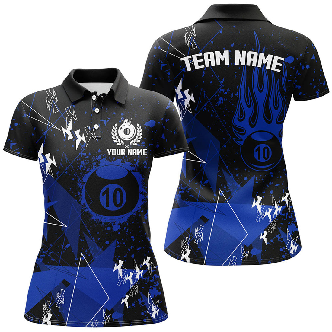 Custom Blue Grunge 10 Ball Pool Design for Player Women's Polo Shirts S-5XL