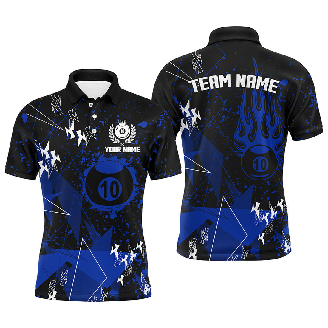 Personalized Blue Grunge 10 Ball Billiard Custom Jersey Men's Polo Shirt S-5XL