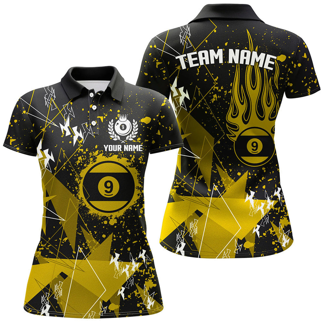 Custom Yellow Grunge 9 Ball Billiard for Women Polo Shirt S-5XL