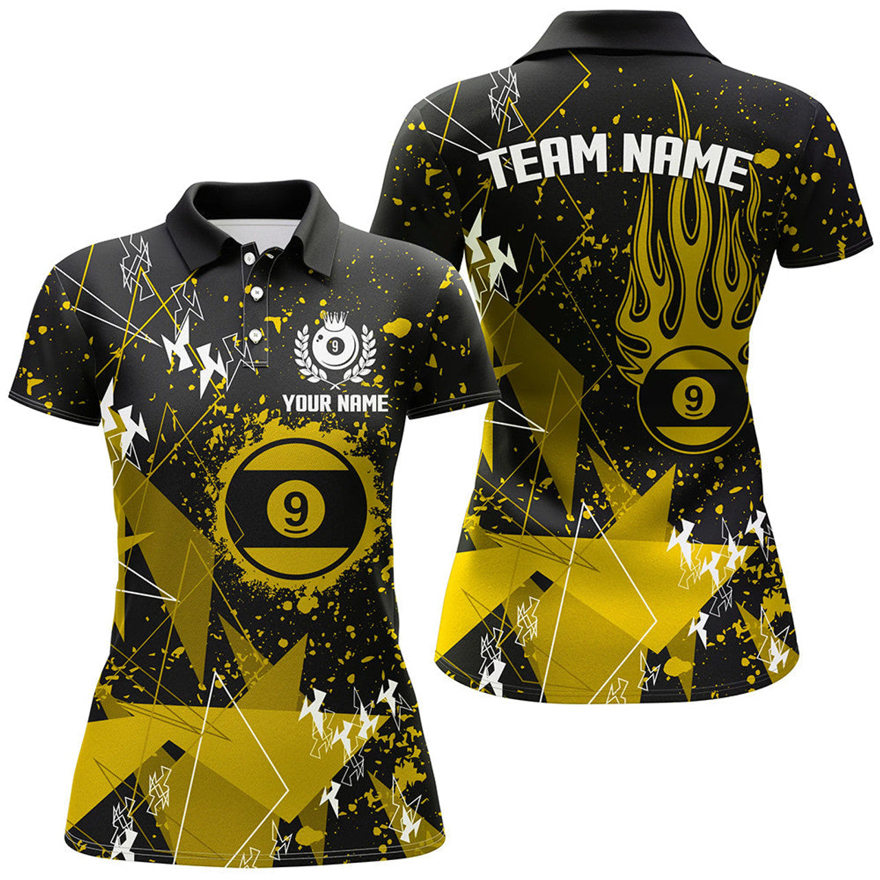 Custom Yellow Grunge 9 Ball Billiard for Women Polo Shirt S-5XL