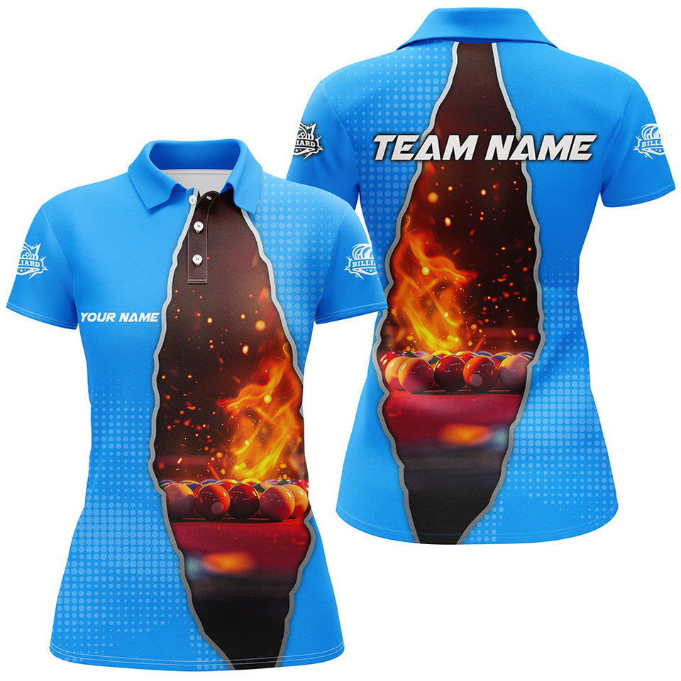 Custom Blue Billiard Balls Fire 3D Print Billiard Apparel Women's Polo Shirts S-5XL