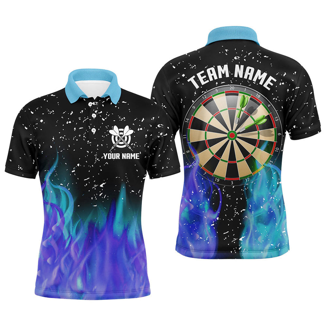 Blue And Purple Fire Dartboard Custom Team Dart Polo Men's Polo Shirt S-5XL