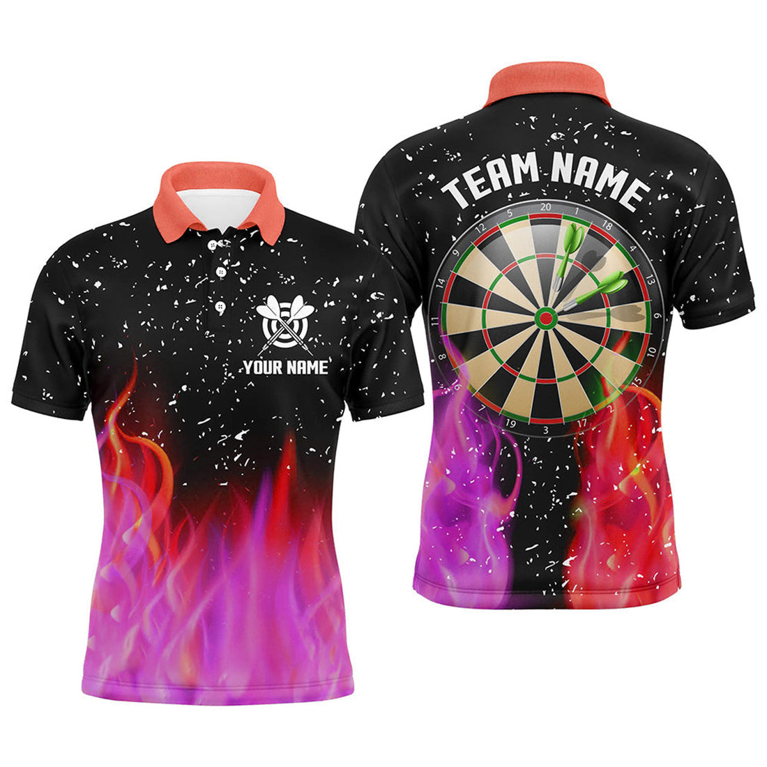 Custom 3D Red Pink Fire Dartboard Team Jersey Darts Shirt Men's Polo Shirt S-5XL