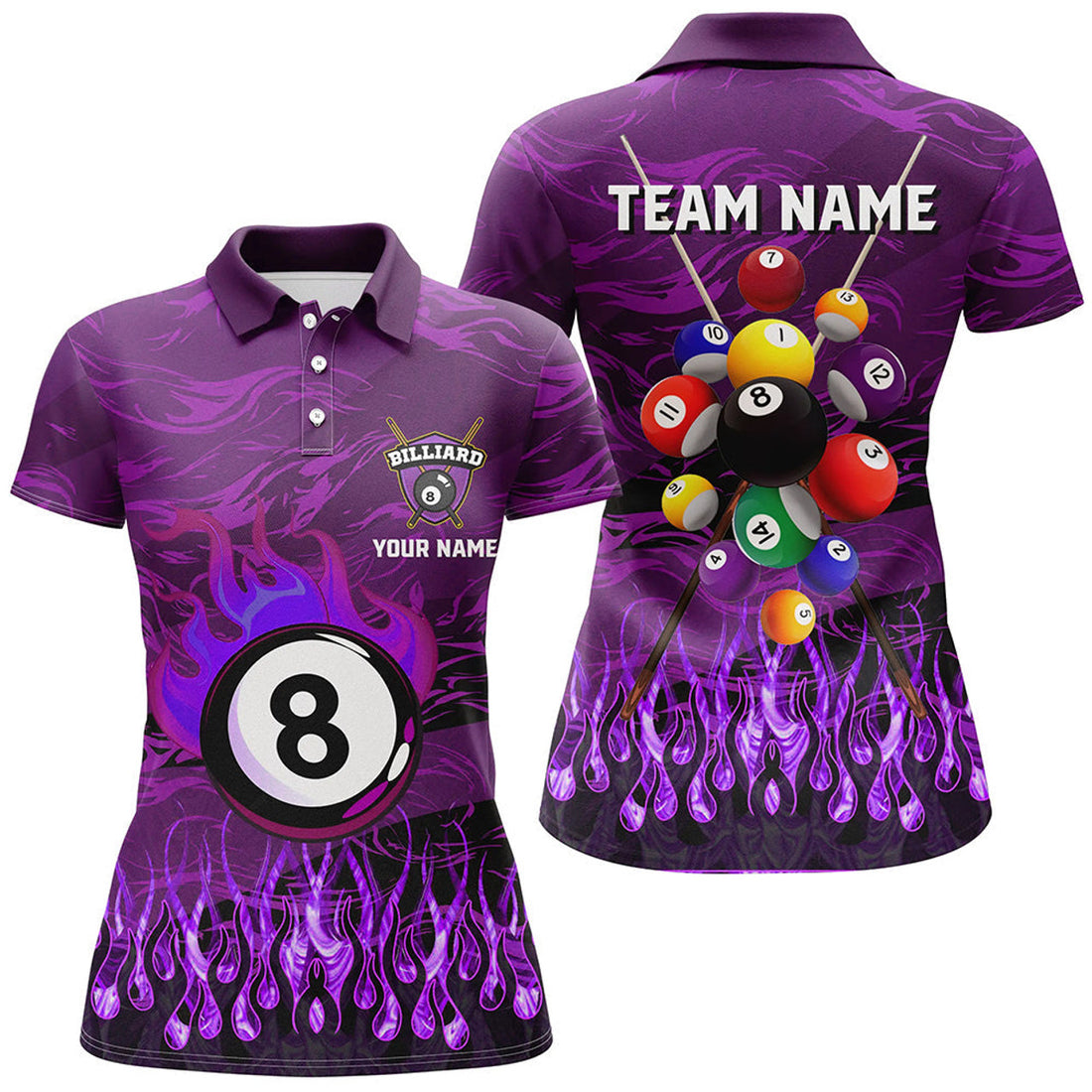 Custom Personalized Fire Flame 3D Billiard Balls Women's Polo Shirts S-5XL