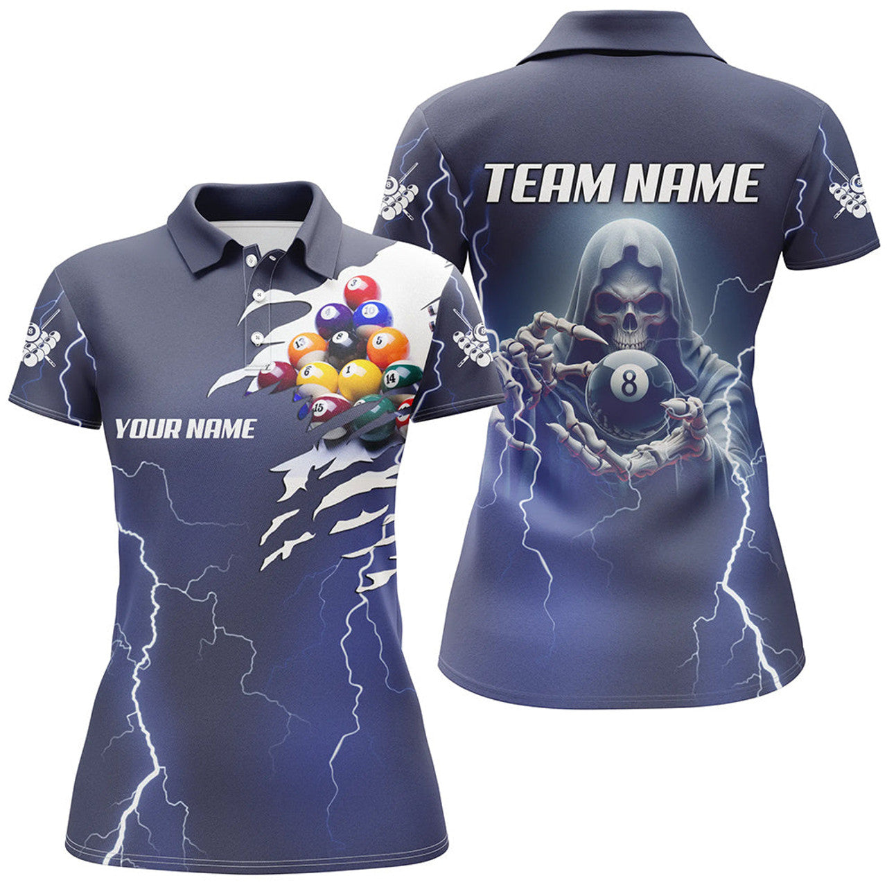 Custom Skeleton Thunder Lighting Billiards Uniform Women's Polo Shirts S-5XL