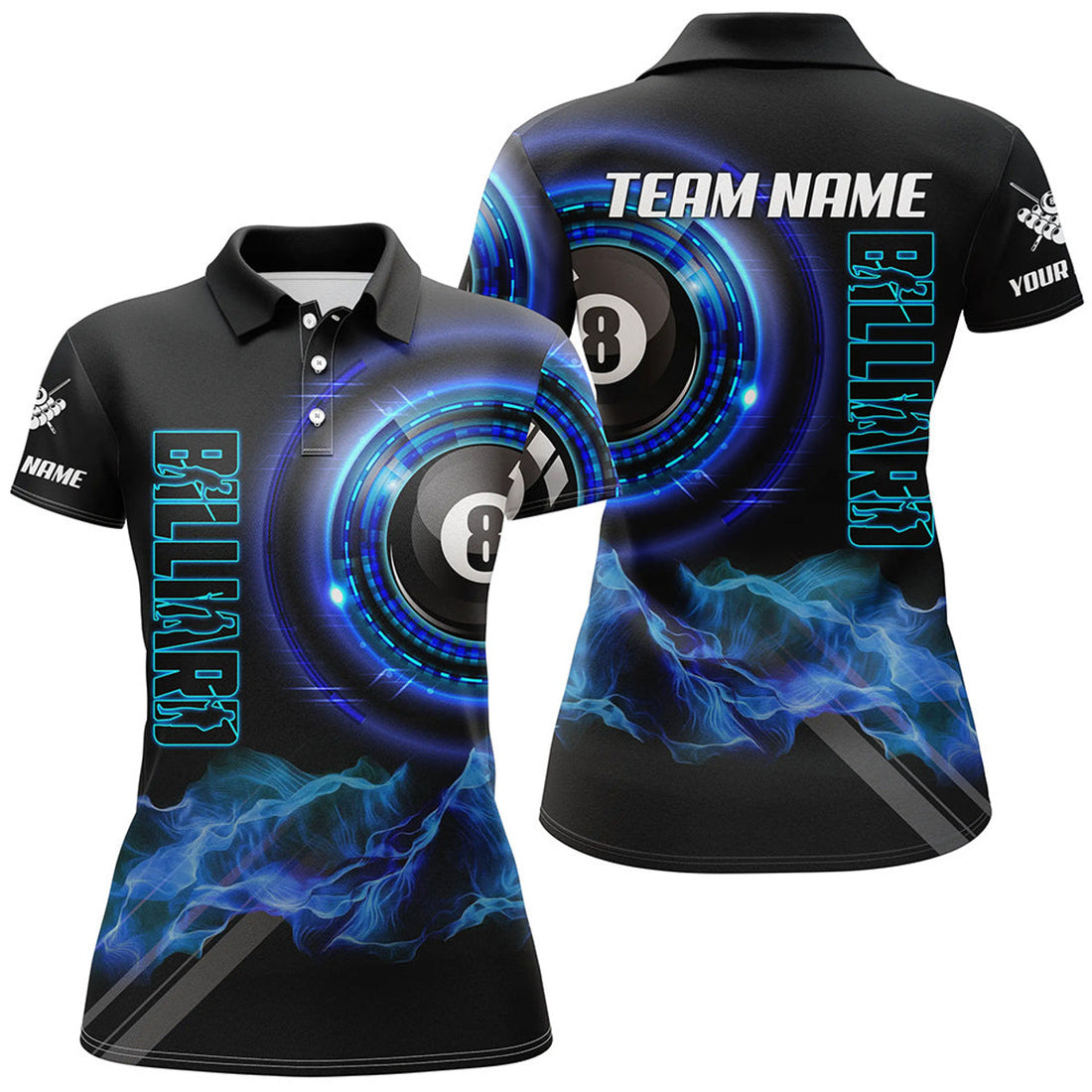 Custom Blue 8 Ball Pool Billiard for Team League Women's Polo Shirts S-5XL