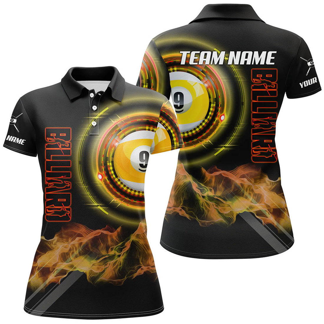 Custom Yellow 9 Ball Pool Billiard Jerseys for Women Women's Polo Shirts S-5XL