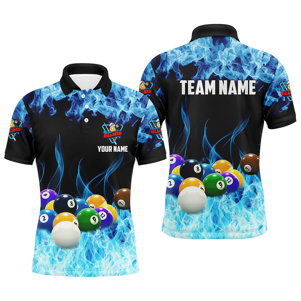 Personalized Billiard Balls Blue Smoke Pool Game Men's Polo Shirt S-5XL