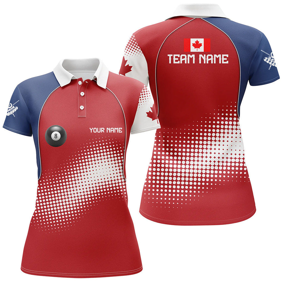 Custom Canadian Flag Billiard Patriotic Team Uniform Women's Polo Shirts S-5XL