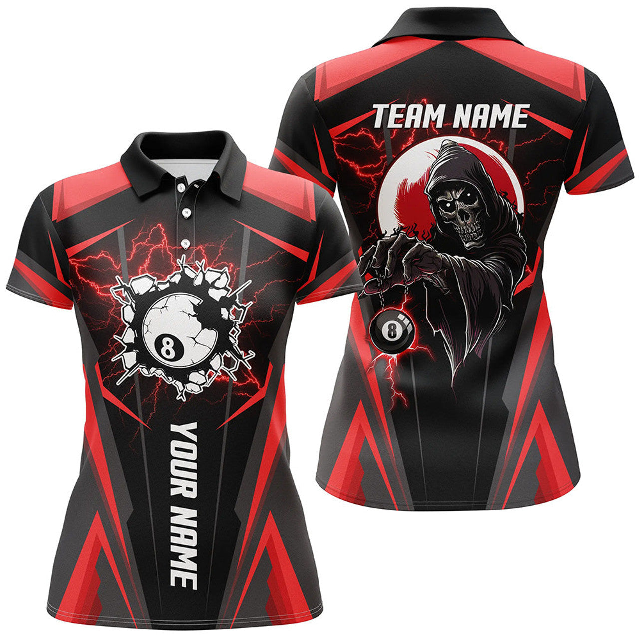 Custom Personalized Red Billiard Grim Reaper for Women's Polo Shirts S-5XL