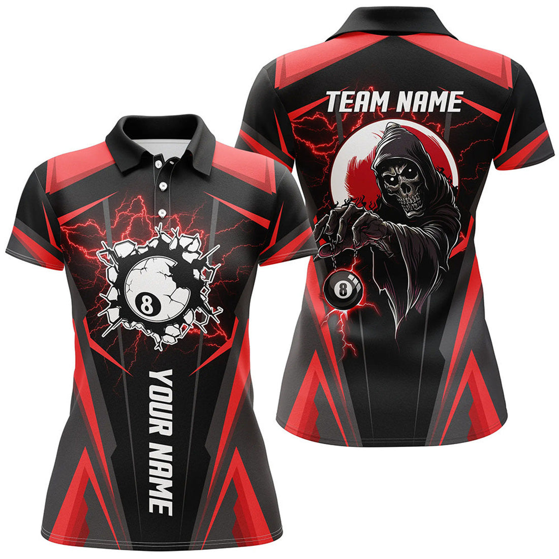 Custom Personalized Red Billiard Grim Reaper for Women's Polo Shirts S-5XL