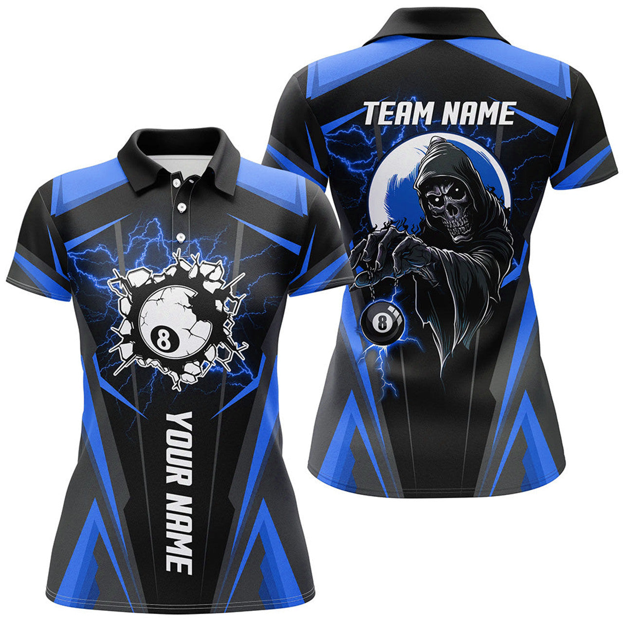 Custom Personalized Blue Billiard Grim Reaper for Women Polo Shirts S-5XL