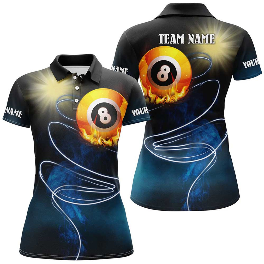 Custom Name Billiard Flame 8 Ball Polo Gift for Women's Polo Shirts S-5XL