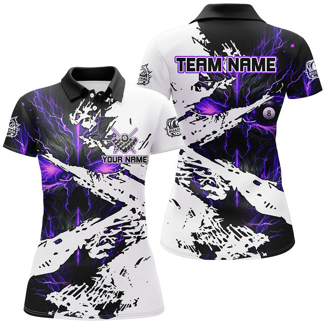 Custom Lightning Skull Billiard Grunge Style Purple Women's Polo Shirts S-5XL
