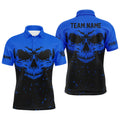 Custom Grunge Black Blue Skull Billiard Mens Polo Shirt S-5XL
