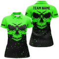 Custom Grunge 8 Ball Apparel Black Green Skull Billiard Women's Polo Shirts S-5XL