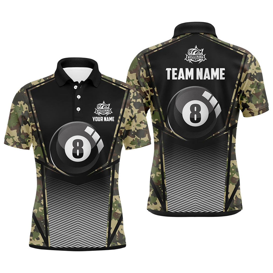 Personalized Green Camo 8 Ball Pool Men's Polo Shirt S-5XL