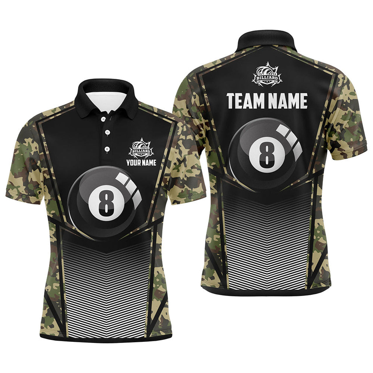 Personalized Green Camo 8 Ball Pool Men's Polo Shirt S-5XL