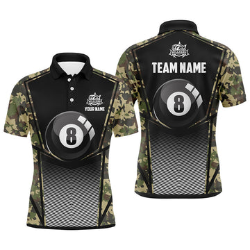 Personalized Green Camo 8 Ball Pool Men's Polo Shirt S-5XL