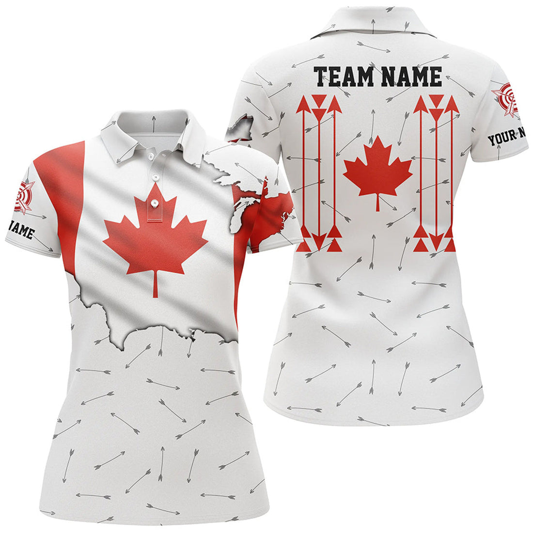 Custom Name Canada Archery Team Shirt with Flag Women's Polo Shirts S-5XL