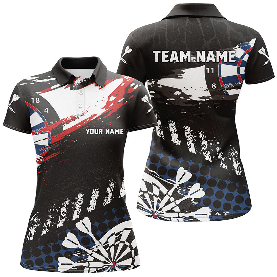 Custom Grunge Retro Darts Team for Personalized Women's Polo Shirts S-5XL