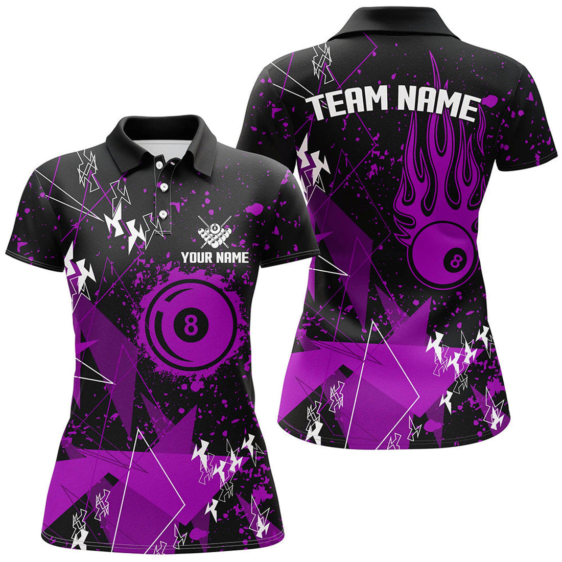 Custom Purple Grunge Billiard for Pool Players Women's Polo Shirts S-5XL